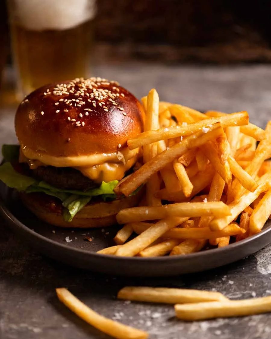 Burger meal with chips